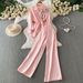 Korean Style Women's Sun Protective Long Sleeved Shirt And High Waisted Wide Leg Trousers Two Piece Set Bamboo Leaf Embroidered Casual Outfit_ecoleips.com