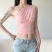 Summer Women's Asymmetrical One-Shoulder T-Shirt European American Style Hot Girl Ins Style Waist Cinching Pleated Backless Hollow out_ecoleips.com