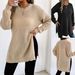 Women's Clothing Autumn Winter Knitted Sweater Casual Split Hem Long Sleeve Pullover Top_ecoleips.com