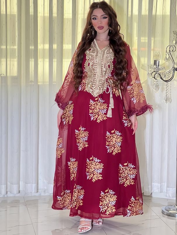 4076 New Fashion Embroidered Women's Muslim Robe Arabic Dress_ecoleips.com