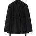 Cross-border Loose-fitting Design Niche Wide-shoulder Tie-detailed Mid-length Drapey White Blazer For Women, Black_ecoleips.com