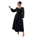 Temperament Long Dress High Waist Pleated Design Square Neck Long Sleeve Large Size Dress_ecoleips.com