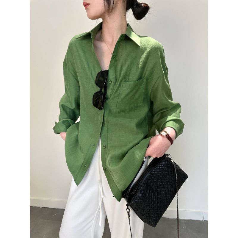 Tencel Acetate Linen Women's Shirt Comfortable Textured Loose Fit Versatile Sun Protective Top_ecoleips.com