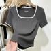 Women's U Neck Striped T-Shirt Short Sleeved Plus Size Top Versatile Hides Tummy New Summer Fashion_ecoleips.com