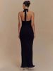 Blifanbo Halter Backless Sexy Maxi Dress Women Gown Fashion Patchwork Off-shoulder Sleeveless Bodycon Club Party Long Dress_ecoleips.com