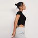 Voya Women's Square Neck Slim Fit Short Knitted Short Sleeved Sports And Casual Irregular T-shirt_ecoleips.com