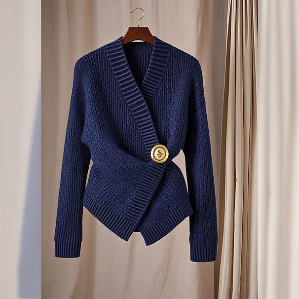 Women's Clothing Soft Waxy Sweater High-end Temperament Waist Tight Top High-end Super Good-looking Tibetan Blue Knitted Sweater for Women_ecoleips.com