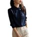 Breathable Chiffon Blouse For Women – Trendy Casual & Office Shirt With Flowy Silhouette, Navy Blue Spring/Summer Top_ecoleips.com