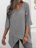 Women's Clothing Women's Cotton Linen Round Neck Irregular Shirt Five Quarter Sleeve Top For Formal & Casual For Women_ecoleips.com