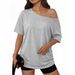 New Women's Clothing Design Top Loose Slanted Shoulder Top Off-shoulder T-shirt_ecoleips.com