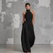 Women's Elegant Slim Fit Jumpsuit Halter Neck Backless Sleeveless Summer New Solid Color Style_ecoleips.com