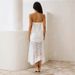 New Women's Elegant Slim Fit Wedding Dress Casual Backless Embroidered Holiday Dresses White Strapless Hollow Lace Long Dress_ecoleips.com