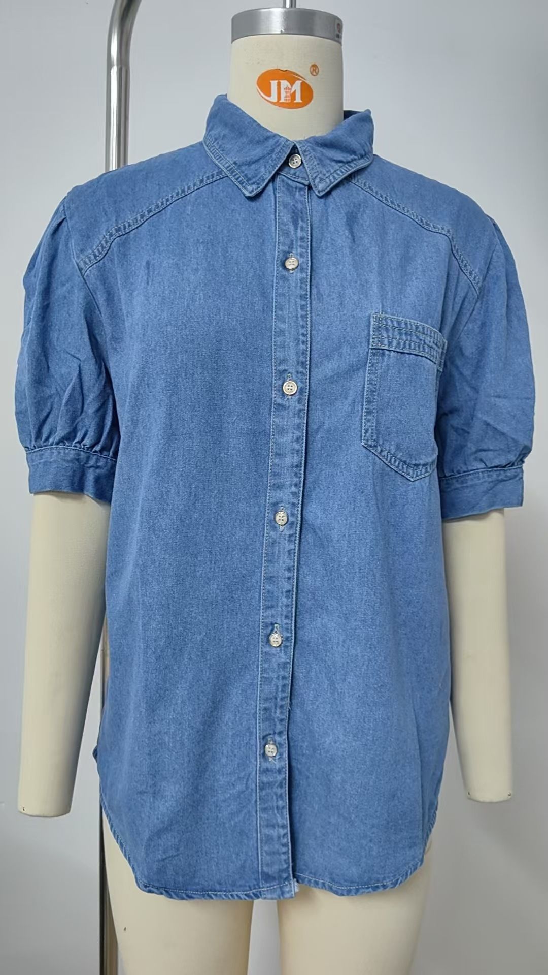 K New Arrival Versatile Princess Sleeve Turn-Down Thin Denim Shirt Casual Top For Women_ecoleips.com