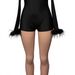 Women's Sexy Round Neck Backless Long Sleeve Plush Bodysuit Solid Color_ecoleips.com