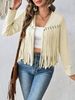 Women's Fringe-Trimmed Suede Duster Coat – Boho Chic Long Sleeve Open Front Jacket (Spring & Autumn Staple)_ecoleips.com