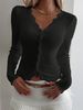 K New V-neck Lace Patchwork Anti-crease Cardigan T-shirt Long-sleeved Women's Top_ecoleips.com