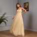 Elegant Sweet & Sexy Strapless Glitter Dress - Layered Bodycon Midi Dress With V-Neck & Waist Cinching - Champagne_ecoleips.com