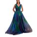 Women Summer Deep V Neck Backless Printed Chiffon Large Hem Flowy Swing A Line Maxi Dress Casual Vacation Beach Party Long Dress_ecoleips.com