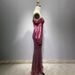 Women's Clothing V Neck One Shoulder Sleeve Super Shiny Fishtail Skirt Long Dress Red Carpet Banquet Evening Dress_ecoleips.com