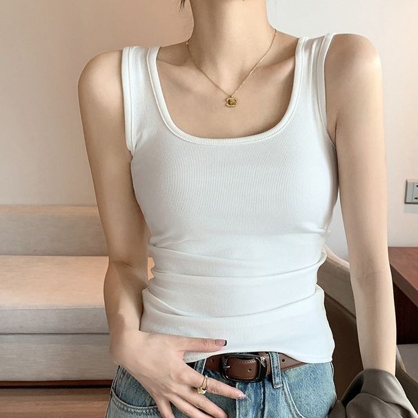 K New Women's Wide Shoulder Vest, U-Neck Underwear Top, Sleeveless Chiffon Vest_ecoleips.com