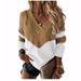 New 2026 Autumn And Winter Pullover V-neck Loose Sweater Color Matching Women's Knitted Sweater_ecoleips.com