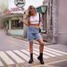 Women's Clothing New Versatile Raw Edge Straight Denim Shorts Casual Shorts_ecoleips.com