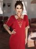 Red Embroidered Halter Neck Dress With Tassel Details & High Slit - Elegant Evening Gown_ecoleips.com
