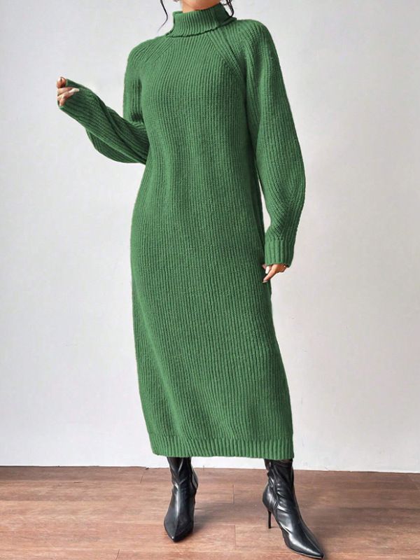 Cashmere-Like Knit Dress – High Neck Long Sleeve Bodycon Sweater Dress For Women (Beige/Black/Wine, S-XL)_ecoleips.com