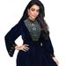 Verve Because500219 Muslim Dubai Velvet Evening Gown Robe Blue Water Drop Rhinestone Jalabiya Women's Wear_ecoleips.com