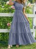 Women's Long Dress V Neck High-Waisted Floral Print Layered Short Sleeve Elegant_ecoleips.com