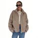 Oversized Fleece Jacket Women’s – Short Plush Zip-Up Coat With Stand Collar & Long Sleeves (S-XXL, Polyester, Casual Streetwear)_ecoleips.com