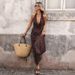 Bai Fen Zhi Yi Cross-Border 2026 New Sexy Retro Vacation Style Long Halter Neck V-Neck Polka Dot Dress_ecoleips.com