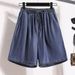 Women's Clothing Women's Linen Denim Shorts – High Waisted, Loose Fit, Casual Summer Bermuda Shorts With Stretch (Light Blue/Dark Blue/Black)_ecoleips.com