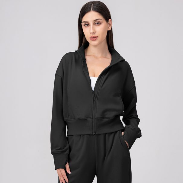 Women's Stand Collar Yoga Jacket Loose Fitting Autumn Winter Casual Running Fitness Top Zipper Cardigan_ecoleips.com