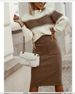 Elegant Women's Knit Sweater & Skirt Set, Loose Fit Long Sleeve Pullover With Stretchy Midi Skirt, Black Casual Two-Piece Outfit_ecoleips.com