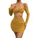 2025 Summer New Sexy Navel-Baring Top Ruched Bodycon Skirt Set For Women_ecoleips.com