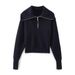 Fashion Versatile Navy Blue Lapel Zipper Knitted Sweater_ecoleips.com