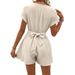 Women's Batwing Knot-Front Jumpsuit – High-Waisted Wide-Leg Shorts Monochromatic Sophisticatio Weekend Ease_ecoleips.com