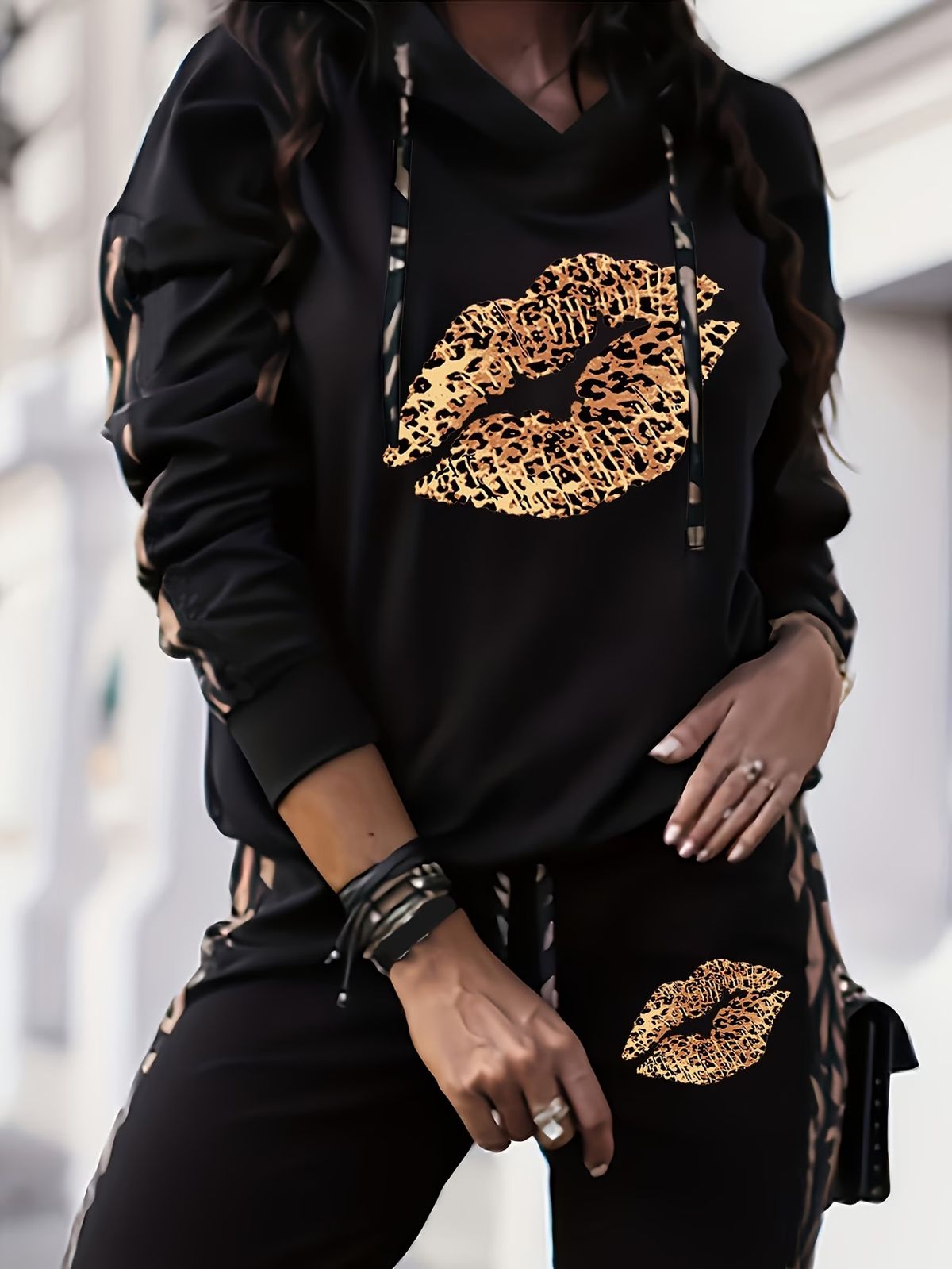 Women's Clothing Casual Fashion Hooded Trousers Set Long Sleeved Print Design Spring Autumn Commuter Suit_ecoleips.com