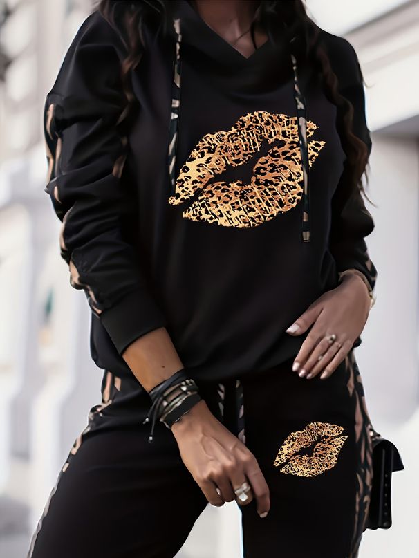 Women's Clothing Casual Fashion Hooded Trousers Set Long Sleeved Print Design Spring Autumn Commuter Suit_ecoleips.com