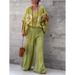 Women's Clothing Hot Selling Women's V Neck Cotton And Linen Printed Tops And Trousers Casual Suits_ecoleips.com