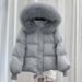 Women's Clothing Stylish Winter Puffer Jacket Short Cozy Hooded Coat With Faux Fur Trim, Loose Fit, Warm Quilted Polyester, Casual Korean Style_ecoleips.com