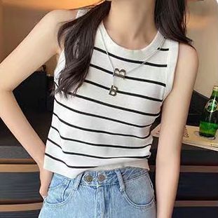 Women's Clothing Pure Desire Hot Girl Style High Waist Navel Baring Short Striped Vest Female Summer New Slim Fit Inner Sleeveless Top_ecoleips.com