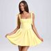 Women's Clothing Fashion Square Collar High Waist Pleated Splicing Bow Suspender Dress_ecoleips.com