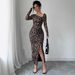 Women's Leopard Print Bodycon Dress - Long Sleeve High Waist Sexy Club Dress (Stretchy Fabric, Figure-Hugging, Night Out Outfit)_ecoleips.com