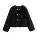 Spring Ins Women's Two-Tone Fleece Jacket With Buckle Detail - Cozy Casual Outerwear For Everyday Wear_ecoleips.com