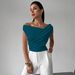 2026 European And American Cross-Border Solid Color T-Shirt Women's Simple Style Asymmetrical Shoulder Slim Fit_ecoleips.com