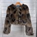 Women’s Cropped Faux Fox Fur Coat – Jacquard Dyed Point Short Jacket (Beige, Khaki, Gray, Coffee, S/M/L)_ecoleips.com