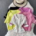 Women's Clothing Korean Style Slimming Collar T-Shirt Preppy Striped Knit Top Single Breasted Sweet Chic Versatile For Summer_ecoleips.com