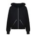 Black Zippered Plush Hooded Sweatshirt Printed High Street Boyfriend Style Loose Fit Warm Coat for Women 2024 New Export_ecoleips.com